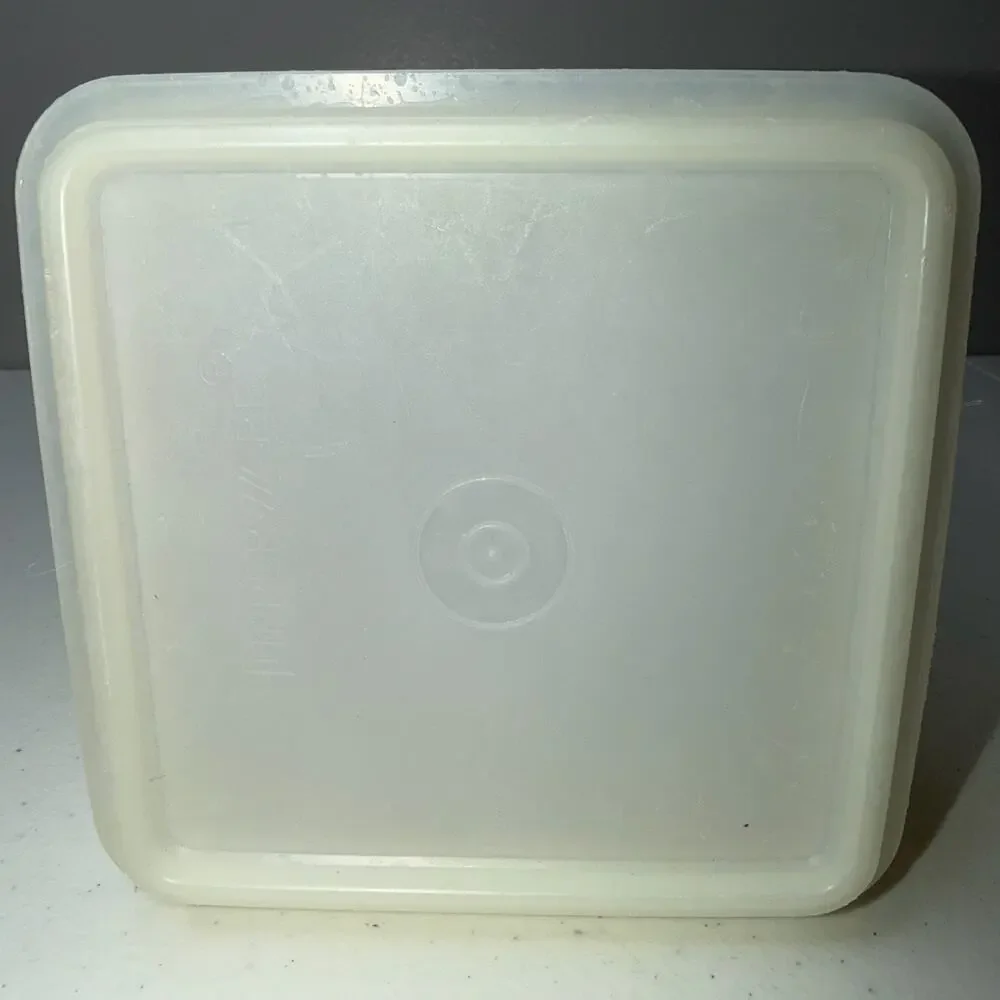 Vintage Tupperware White Cracker Keeper Square Container and Frosted Lid